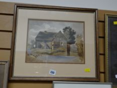 Framed watercolour of a water mill