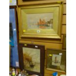 Framed watercolour of Venice, signed WILFRED BALL,1895 together with a framed oil on canvas of a