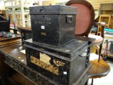 Two good nineteenth century metal deed boxes with client labels & printed details