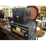 Two good nineteenth century metal deed boxes with client labels & printed details