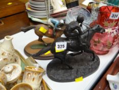A spelter figure of a race horse together with another