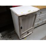 Parcel of furniture to include a distressed painted white high back chair, coffee table