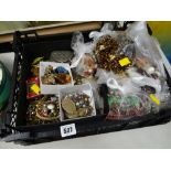 Crate of various costume jewellery, necklaces, bangles etc