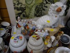 A tray of various animal & other figures including a Staffordshire dog, Yardley English Lavender