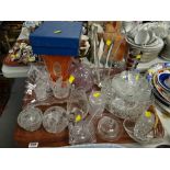 A tray of various glassware, vases, bowls etc