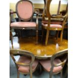 A shaped marquetry Italian-style dining table & six chairs