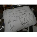 An inscribed pillow believed signed by Michael Jackson
