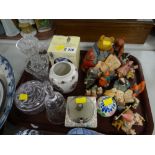 Tray of mixed nursery figures & glassware