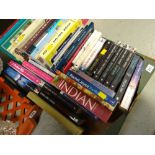 Crate of various hardback & paperback books including fiction, Miller's Antique Guides, cookery etc