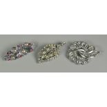 THREE FLORAL COSTUME JEWELLERY BROOCHES (BBC Bargain Hunt)