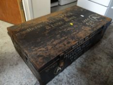 A tin luggage trunk inscribed Major J H L Rees RA