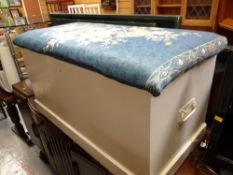 A white painted pine cushion-top blanket-chest