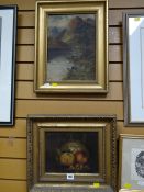 Two early twentieth century oils on canvas, still life & Scottish mountain scene, signed