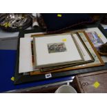 Parcel of framed prints including a map of Yorkshire, Rugby, Nine Gentlemen After the Storm & a
