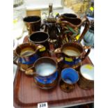 A tray of various lustre ware jugs, mugs, tankards etc