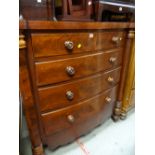 A Victorian mahogany bow front chest of three long & two short drawers