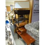 A linen fold tea trolley, a 1970s tile topped trolley, a modern mirror etc