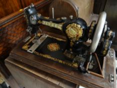 A cased Jones vintage sewing machine