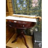 A drum-style reproduction tripod table & a lion head walking cane etc