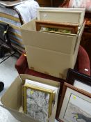 Two boxes of various framed & unframed prints & pictures