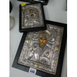 Two modern 950 silver decorated icons