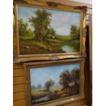 A gilt framed oil on canvas of a cottage & river scene, signed FULLMAN together with a gilt framed