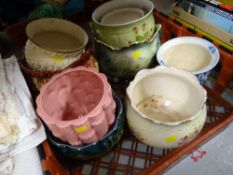 A crate of various vintage Staffordshire & other planters