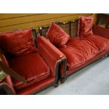 Early twentieth century cane backed salon part-suite comprising two-seater sofa & single chair in r