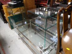 A pair of cube glass two-tier coffee tables & a glass top two-tier Long John coffee table