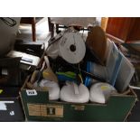 A crate of kitchen items including storage vessels, electric kettle E/T