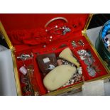 Jewellery box containing pair of 9ct gold cuff links, four various stoned 9ct rings, costume