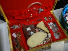 Jewellery box containing pair of 9ct gold cuff links, four various stoned 9ct rings, costume