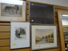 Framed limited edition (46/100) print 'The Trout' by MILES, framed watercolour by MICHAEL KING of