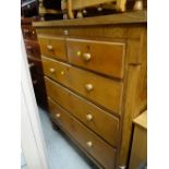 A faded mahogany antique chest of three long & two short drawers