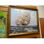 Framed print of two sailing ships in full sale