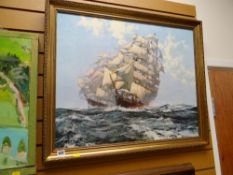 Framed print of two sailing ships in full sale