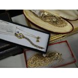 Two 9ct gold rope chains together with a 9ct strap ladies wristwatch, boxed pearls etc