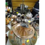 Parcel of various metalware including EPNS twin-handled tray, copper measure, copper leaf dish,