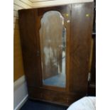 An Edwardian-style mirror door wardrobe with single drawer to base (distressed)