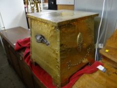 A good brass antique coal box with ironwork handles