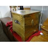 A good brass antique coal box with ironwork handles