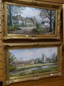 Two framed oils on canvas by DENYS GARLE of English country scenes entitled 'Swan Green,