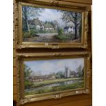 Two framed oils on canvas by DENYS GARLE of English country scenes entitled 'Swan Green,