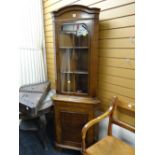 Reproduction mahogany glazed top standing corner cabinet