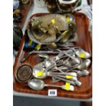 Small collection of flatware & decorated brass items