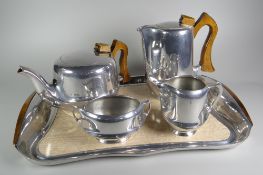 A FIVE PIECE PICQUOT WARE TEA / COFFEE-SET with tray (BBC Bargain Hunt)