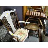 An antique spindle back elbow chair & another