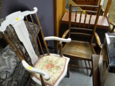 An antique spindle back elbow chair & another