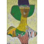 EWART JOHNS pastel - semi-abstract head & shoulders of a female, initialled & signed '84, 40 x 28cms