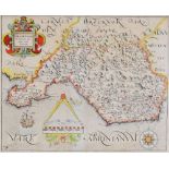 SAXTON & HOLE COLOURED MAP OF 'GLAMORGAN' with decorative cartouche, compass and scale, numbered